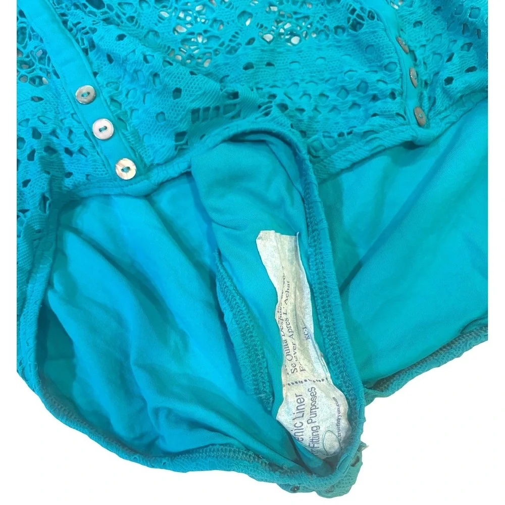 Robin Piccone‎ Penelope Crochet One Piece Swimsuit Teal Blue 120311 Womens 10